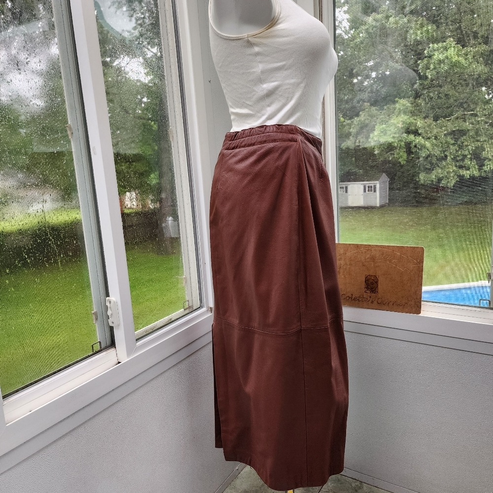 Spiegal Cognac Brown Real Leather Straight Maxi Skirt - Picture 15 of 17